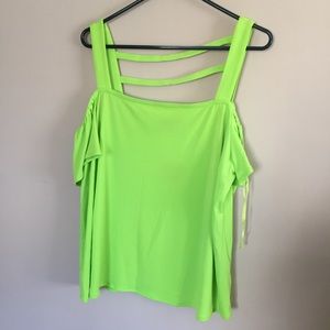 Kaari Blue Lime Green Top Off the Shoulder XL